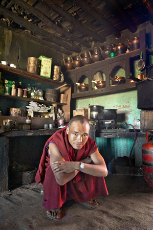 Monk in monastery kitchen